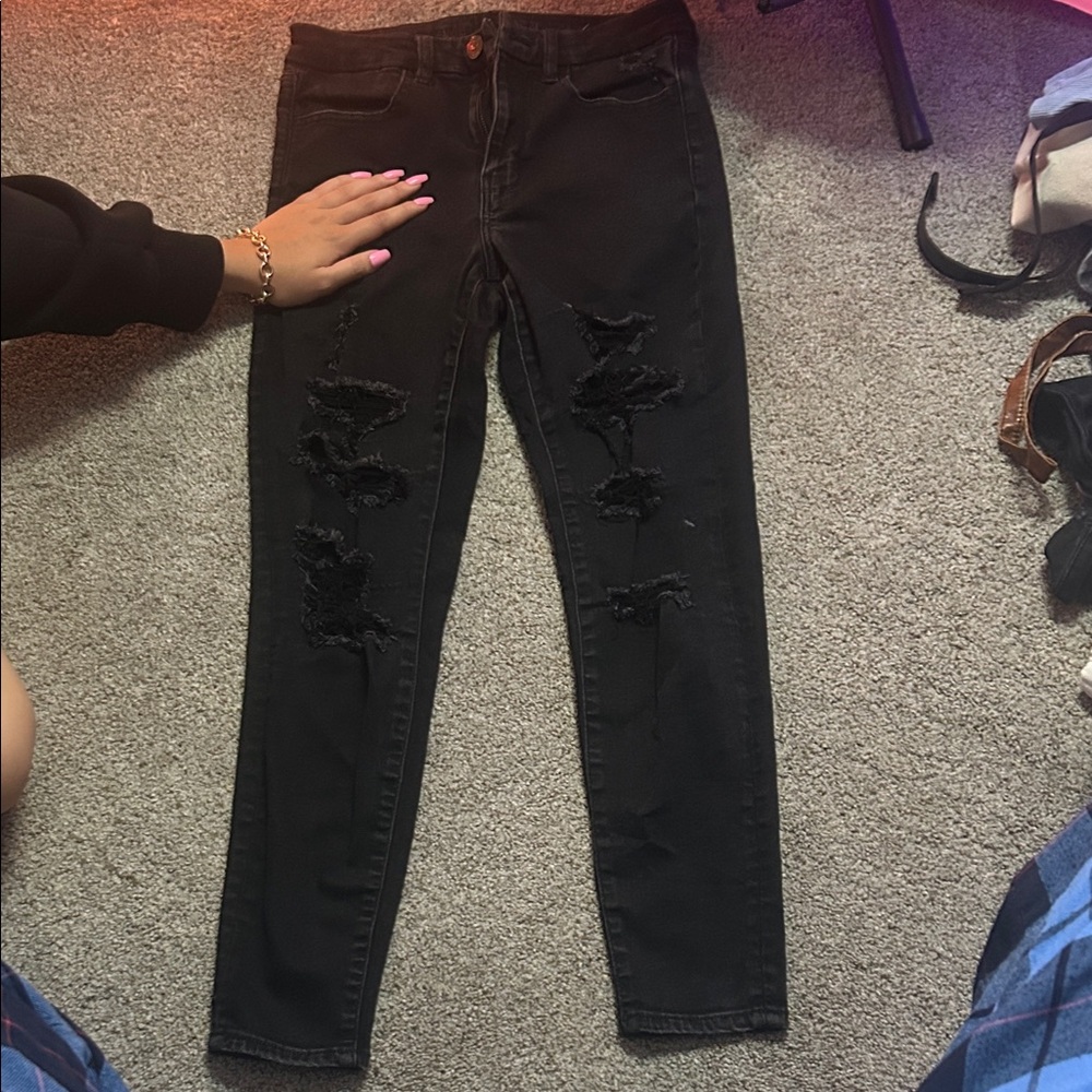 American Eagle Outfitters Black Ripped Skinny Jeans